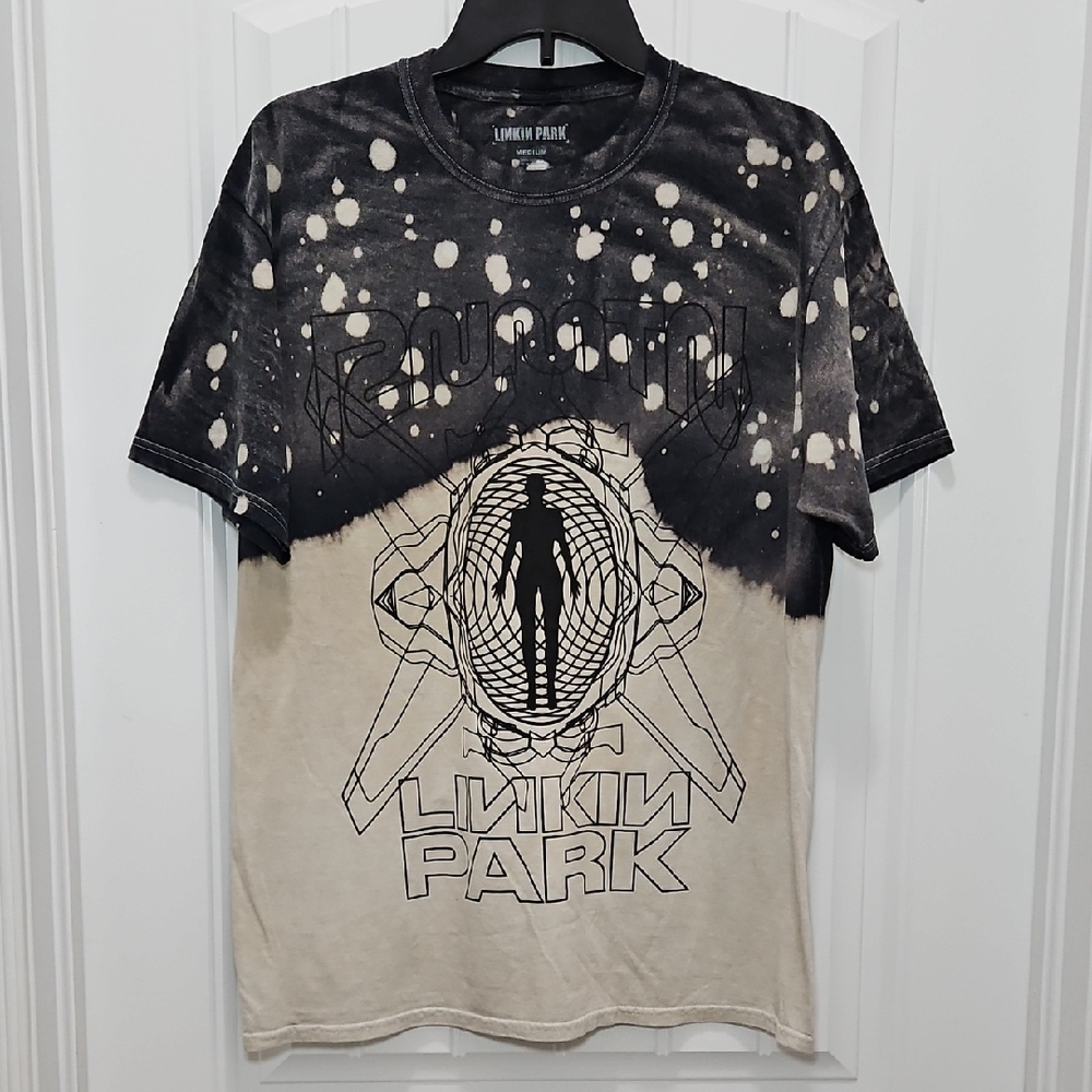 Linkin Park Men's Short Sleeve Graphic Tee - Black & Cream Bleach Burn Out
